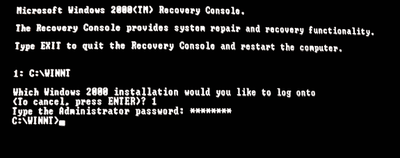 Microsoft Windows Xp Recovery Console Default Administrator Password
