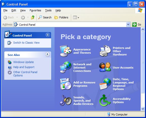 iconos del panel de control de restauración de Windows Vista